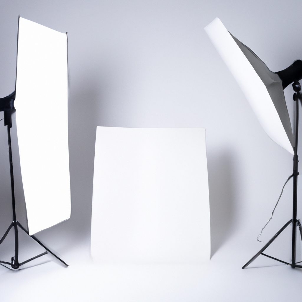 Set fotográfico minimalista con softboxes, fondo blanco y equipo en estudio de Santiago