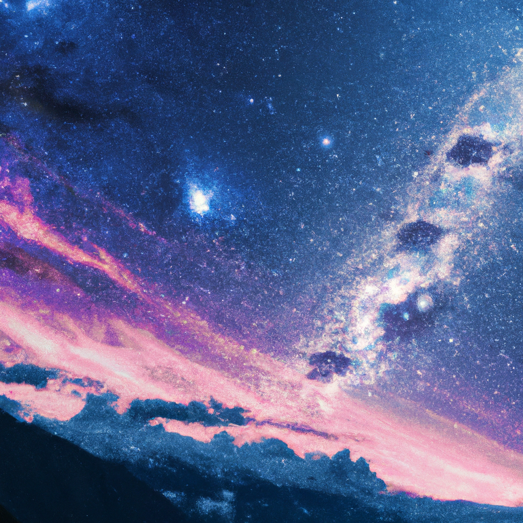 Paisaje artístico de los Andes de noche con cielo estrellado, larga exposición y degradado púrpura-azul