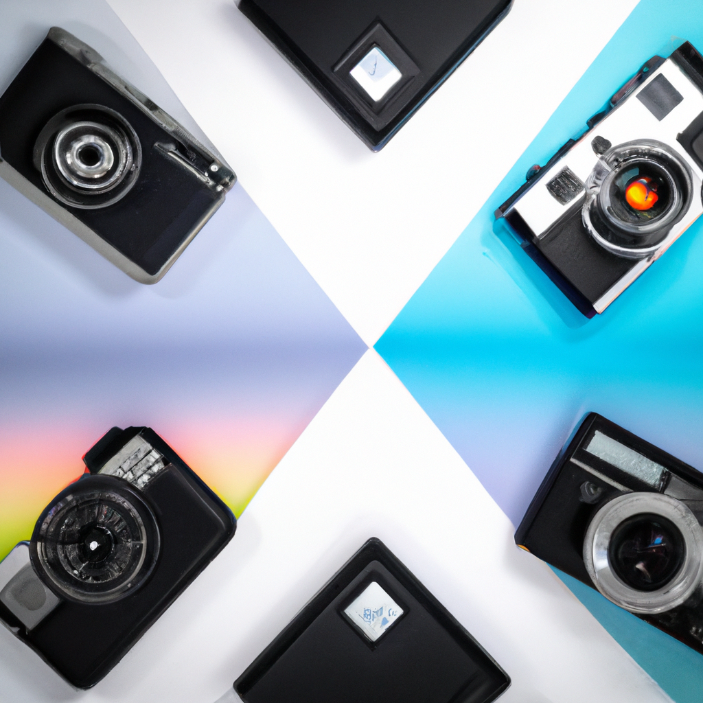 Promoción temporada primavera en estudio minimalista con cámaras y lentes en mesa